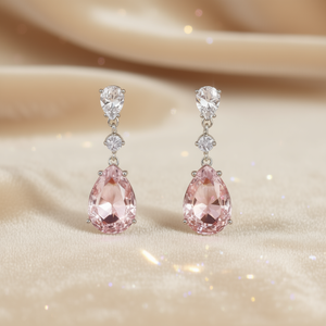 Eleganti Orecchini Pendenti in Quarzo Rosa, Argento 925 con Cristalli a Goccia, Gioielli Romantici da Donna per Feste - Product Image 2