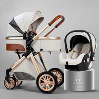 Poussette Bébé Luxe 3 en 1, Landau Pliable avec Siège Auto