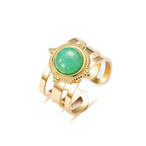 Anillos de Acero Inoxidable al por Mayor de China, Anillos Pequeños y Lindos con Baño de Oro y Piedras Naturales Verdes, Joyería - Product Image 5