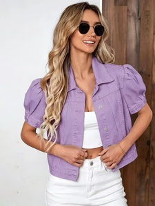 Chaqueta vaquera de <span class=keywords><strong>manga</strong></span> corta para mujer, estilo cropped con botones frontales, de mezclilla lavada, con mangas abullonadas, informal, para verano, a la moda. - Product Image 5