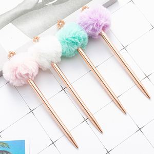 Stylos à bille innovants Kawaii mignons avec nœud en peluche, style scandinave, pompon, corps métallique fantaisie, 1,0 mm, pour l'assurance et l'automobile - Product Image 1