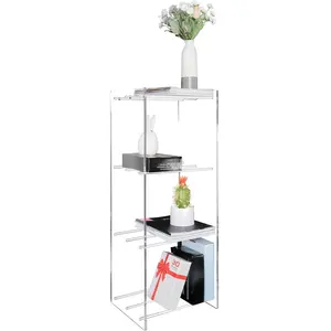 4 Tier Clear Acrylic Bookcase Floor Standing Bookshelf Cube Storage Organizer Narrow Racks for Living Room Bedroom Home Office