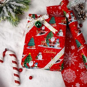 MAYPLUSS Red Christmas <b>Wrapping</b> <b>Paper</b> 17in X 33ft Santa Claus Tree Design Double Side Coated Art <b>Paper</b> - Product Image 2
