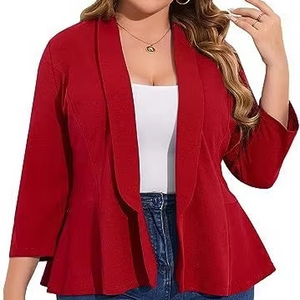 LADI TREND レディース 七分袖 ノッチドラペル サマー プラスサイズ グレー 軽量 スパンデックス/ポリエステル ビジネスカジュアル 宴会用ブレザー - Product Image 1