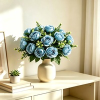 Fleur artificielle en velours à 9 têtes, simulation de rose, pour arrangement mural, arche de cheminée, décoration intérieure, vente en gros