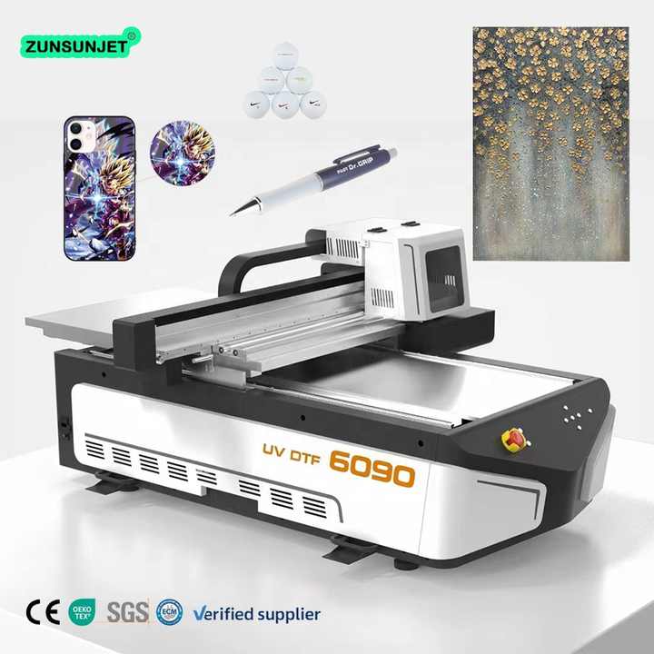 Zunsunjet grosir Pro6090 6090 60X90 putih pernis Uv tempat tidur datar otomatis Uv dtf flatbed Inkjet Printer mesin cetak