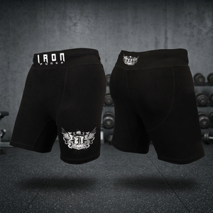 Short de compression MMA unisexe Iron Punch noir, ample, anti-humidité, avec logo avant, en tissu polyester/coton 140g, pour arts martiaux - Product Image 3