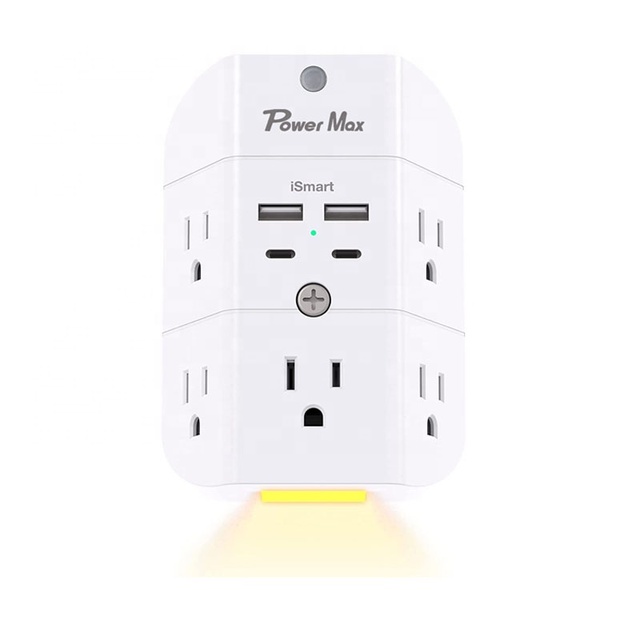 USB Wall Charger Surge Protector 5 Outlet Extender With 4 USB Charging Ports ( 1 USB C Outlet) 3 Sided 1800J
