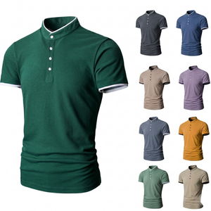 Vente en gros – Nouveauté été : Chemises et hauts décontractés à manches courtes pour hommes, style européen et américain, grandes tailles, tricotés, unis - Product Image 1