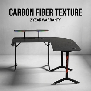 Bureau de jeu moderne AOR en fibre de carbone pour <span class=keywords><strong>PC</strong></span> de bureau, <span class=keywords><strong>avec</strong></span> plateau en métal et ABS, éclairage RGB, porte-gobelet et support pour casque - Product Image 2