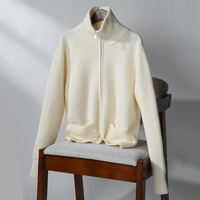 Großhandelslieferant Damen Woll-Cardigan mit Langen Ärmeln, Reißverschluss Vorne, Grobstrick, Dick, Warm, Lässig, Vintage, Elegant, Klassisch