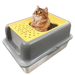2024 nouveau Design haute qualité demi-ouvert conception Kitty <span class=keywords><strong>bac</strong></span> <span class=keywords><strong>à</strong></span> <span class=keywords><strong>sable</strong></span> en acier inoxydable chat litière <span class=keywords><strong>avec</strong></span> <span class=keywords><strong>couvercle</strong></span> - Product Image 3