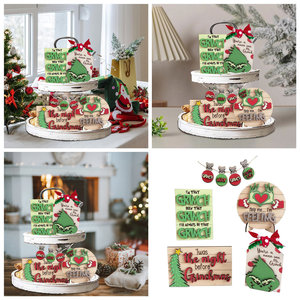 <b>Grinch</b> Tray <b>Ornament</b> Wooden Christmas Decorations Cartoon Style Handicraft Pine Material Rectangle Shape - Product Image 5