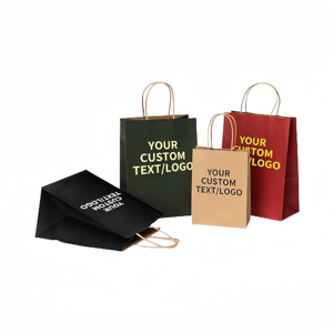 Sacs en papier kraft de luxe personnalisés en gros, style pliable avec poignée en corde pour vêtements, cadeaux, shopping et emballage - Product Image 1