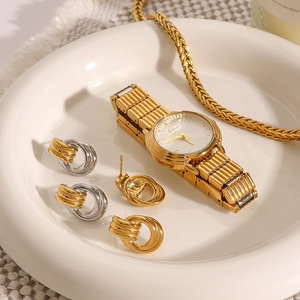 Stainless Steel <b>Stud</b> Earrings Geometric Spiral Design Gold <b>Silver</b> Color Block Everyday Wear JDE2403121-SM - Product Image 3