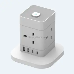 Multi Plug UK Wall Mounted Power Strip 4 8 12 Way Outlets 4 USB Ports Cube Power Extension Socket