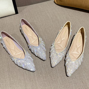 Vente chaude grande taille strass luxe perle sans lacet mocassins bureau dame mocassins Sepatu <span class=keywords><strong>2022</strong></span> chaussures plates pour femmes - Product Image 4