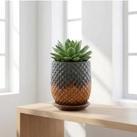 Pot Tanaman Tanah Liat Motif Nanas Profesional, Finishing Berkilau, Desain Klasik untuk Penggunaan Dalam/Luar Ruangan