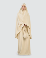 Robe Abaya en Crêpe Sérénité, Modestement Brodé, Ensemble de Prière Floral Dubai Telekung, Robe à Ouverture Frontale Élastiquée, Couleur Unie