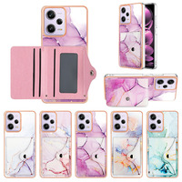 Étui de protection antichoc électroplaqué pour Redmi avec fente pour cartes intégrée, pochette à cartes non amovible et design marbre
