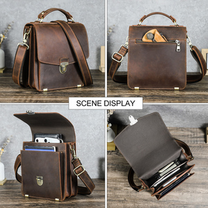 Sac messager pour <span class=keywords><strong>homme</strong></span> en cuir véritable Crazy Horse de qualité supérieure, <span class=keywords><strong>sacoche</strong></span> à rabat multi-compartiments avec pieds de protection pour les trajets quotidiens et les loisirs - Product Image 3
