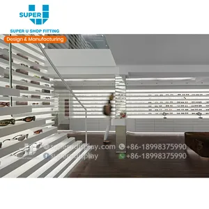 Optical Retail Storeเฟอร์นิเจอร์ร้านขายของชำภายในออกแบบแว่นตาชั้นวางไม้Shopfittingsที่กำหนดเองตกแต่ง