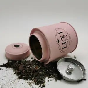 Embalagem selada de embalagens de grau alimentício, fabricante, lata de lata de chá redonda, popular, metal, com etiqueta personalizada, latas de armazenamento decorativas