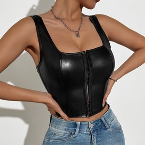 Femmes réglable dos en cuir PU surbuste Corset bustier tubulaire à lacets sangle désossé corps Shaper Bustier Corset haut - Product Image 1
