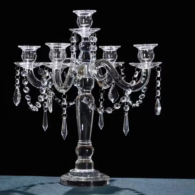 Crystal Clear Glass Candelabra Candlestick Pillar Candles Tall Crystal Candle Holder Wedding Centerpieces