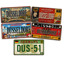 Letrero Metálico Vintage de Alemania, Düsseldorf, Estilo Rústico, Letreros Antiguos, Decoración de Pared para Galería, Hotel, Cafetería