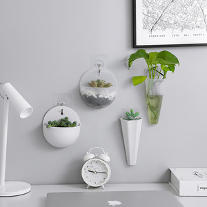 Wall Mounted Hydroponic Flower Pot <b>Plastic</b> Circular Minimalist Design For Indoor Green <b>Plants</b> With Hooks Included - Product Image 1