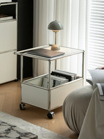 Chariot mobile modulaire de style Bauhaus du milieu du siècle avec roulettes en acier inoxydable, rangement personnalisable pour salon et meubles de canapé