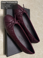 Nouvelles Chaussures Plates de Sport Respirantes en Cuir Matelassé Bordeaux de Luxe pour Femme, avec Nœud, de Haute Qualité et Souples