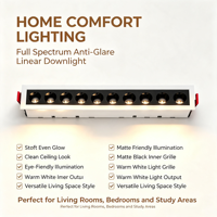 Plafonnier LED linéaire encastré en aluminium, dimmable, spectre complet, anti-éblouissement, protection oculaire, finition mate, en forme de bande