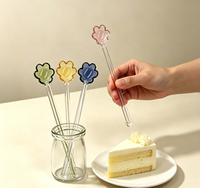 Cuillère à mélanger en verre borosilicate avec tête florale colorée, pour café, lait, thé, cocktails, décoration pour la maison et le café