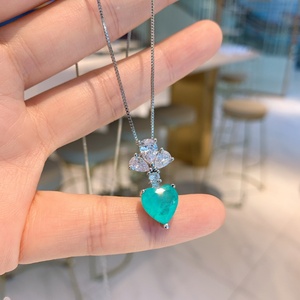 Fashion Brass Heart Cut 10*10mm Paraiba Cubic Zirconia Bulk Necklace <b>Earrings</b> <b>Set</b> Eco-friendly Copper Jewelry <b>Set</b> Wholesale - Product Image 3