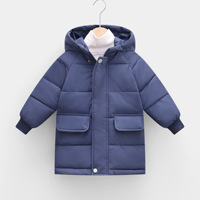 Neue Kinder Daunenjacke Mittellang Outdoor Kleidung Einfarbige Winterbekleidung für Kinder 100-150 cm Jungen Mädchen Mantel mit Kapuze