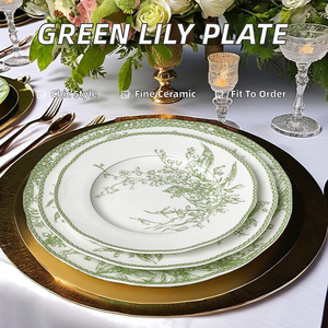 Assiettes de présentation vintage en céramique durable, motif muguet vert clair, écologiques, pour mariage - Product Image 5