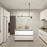 Solution de rénovation de cuisine au design moderne personnalisée ensemble complet d'armoires porte en verre de carcasse en MDF livraison rapide Service OEM
