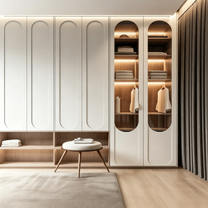 Armoire coulissante sur mesure haut de gamme en bois massif noyer et MDF avec portes vitrées, <span class=keywords><strong>dressing</strong></span> avec système d'éclairage LED - Product Image 3