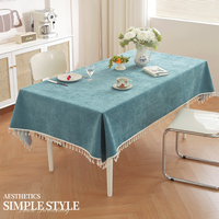 Nappe rectangulaire en chenille douce bleu lac, motif végétal, bordure en dentelle, lavable en machine, pour mariage, hôtel, maison, cuisine, salle à manger