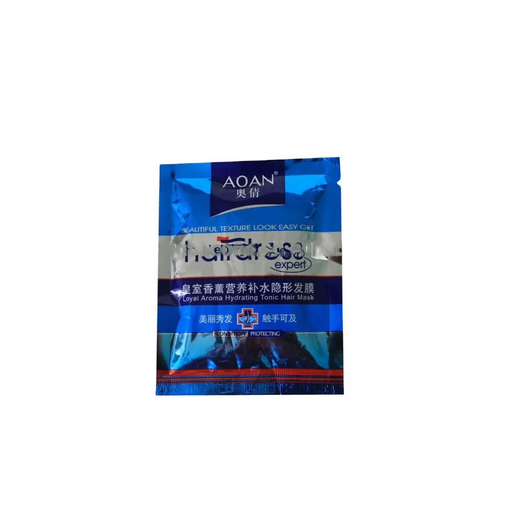 Laminated material and Accept Custom Order plastic 3 side heat seal small aluminum foil bag for shampoo or hair mask packaging