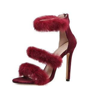 <span class=keywords><strong>Scarpe</strong></span> stile Vintage arancione <span class=keywords><strong>tacco</strong></span> alto rosa caldo sandalo Sexy con decorazione di pelliccia - Product Image 2