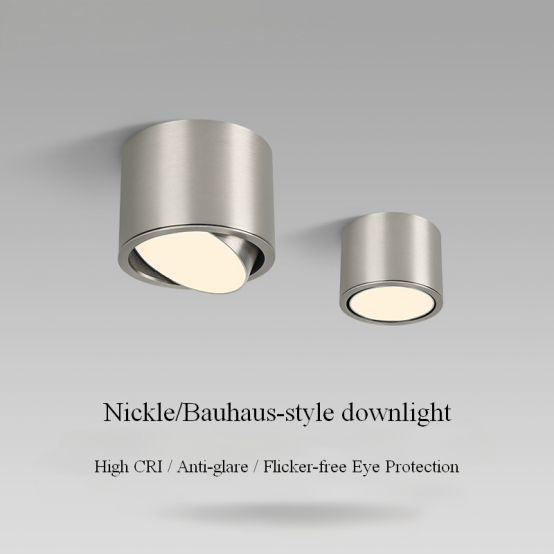 Surface-Mounted Bauhaus Spotlight Adjustable Head No Drilling Required Electroplated Nickel Color Vintage Industrial Downlight