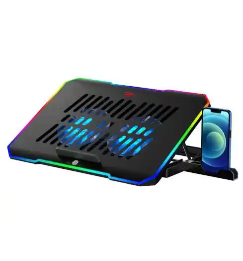 Havit F2069 RGB 라이트 10 시계 모드 냉각 패드 휴대 전화 홀더가있는 노트북 저소음 팬 쿨러 쿨 콜드