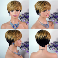 Perruques Cheveux Humains Économiques Sans Colle Faites à la Machine Couleur Naturelle, Courtes Coupes Pixie Cheveux Humains, Courtes Coupes Carrées pour Femmes Noires
