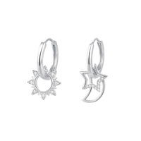 Boucles d'oreilles tendance en argent sterling 925, motif soleil, lune et étoile, avec zircon cubique, style huggie, cadeau idéal pour femmes et filles