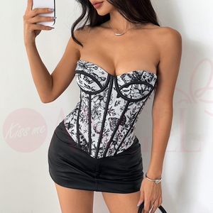 KISS ME ANGEL Spice Girl <span class=keywords><strong>nero</strong></span> francese Jacquard con alto senso di usura interna in plastica in vita Fishbone canotta <span class=keywords><strong>Top</strong></span> Sexy <span class=keywords><strong>Lingerie</strong></span> - Product Image 2