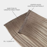 Extensions de cheveux chinois en PU tissé et PU injecté avec trous centraux, 100% cheveux humains vierges Remy, tissage invisible Invisi Flip Weft