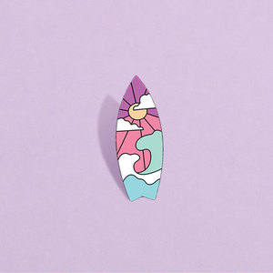 Pin Enamel Papan Selancar Kustom, Gelombang Laut, Kapal Layar, Lencana Logam, Hadiah Pin Kerah Liburan Pantai Musim Panas untuk Peselancar - Product Image 5